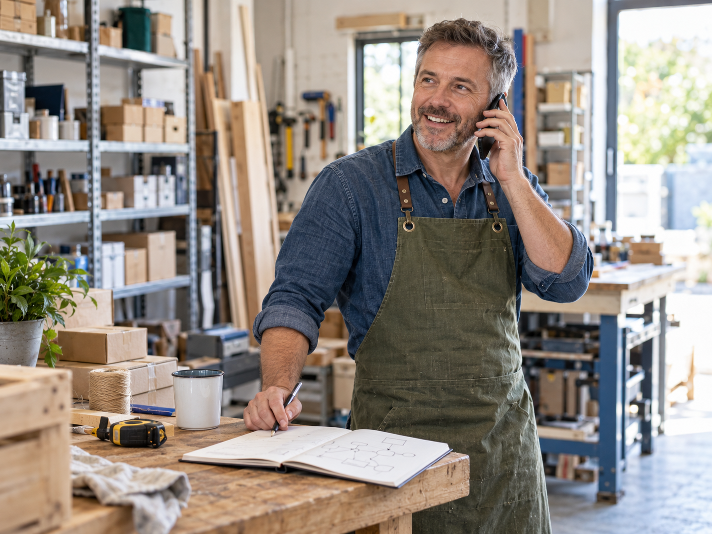 A small-business owner calling to discuss improvements to his working processes.